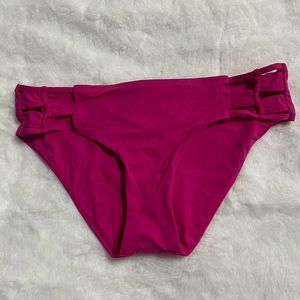 Becca hipster bright hot pink bikini bottom medium cutouts at hip NWT high cut